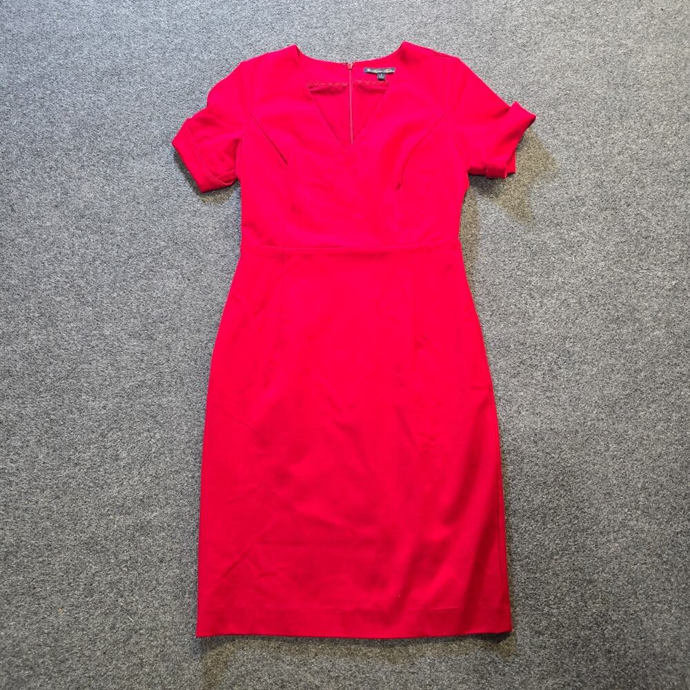 Brooks Brothers Dress Womens Size 8 Red Pencil V Neck Short Sleeve Career Office